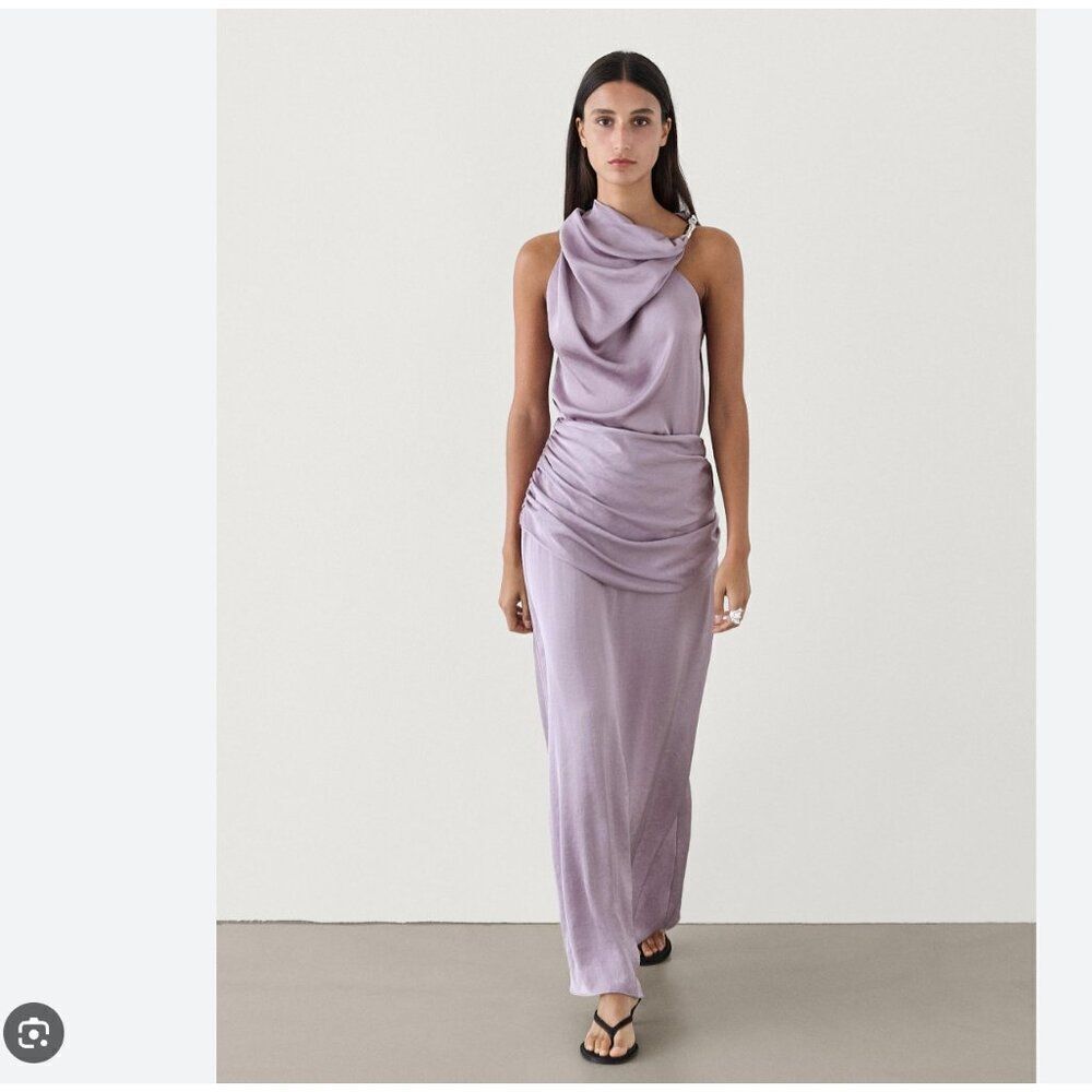 Massimo Dutti Womens Maxi Skirt XS Pale Mauve Draped Waist 5204/300 NWT